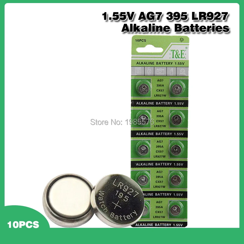 

10 шт./упак., быстрая продажа, AG7, щелочные батареи G7, LR57, LR927, SR927W, 395, Кнопочная батарейка, 1,55 в, для часов, игрушек, пультов дистанционного управл...
