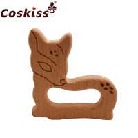 coskiss baby wooden teether beech wood cartoon sika deer teething toys montessori inspired nursing pendant baby teether