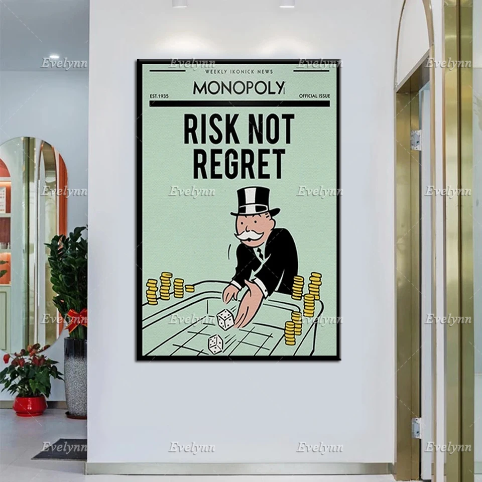 

Alec Monopoly - Risk Not Regret Art Canvas Posters and Prints Abstract Art Paintings on The Wall Art Pictures Home Decoration
