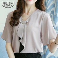 new spring fashion chiffon women shirt blouse short sleeve plus size womens clothing loose bow neck womens tops blusas d560 50
