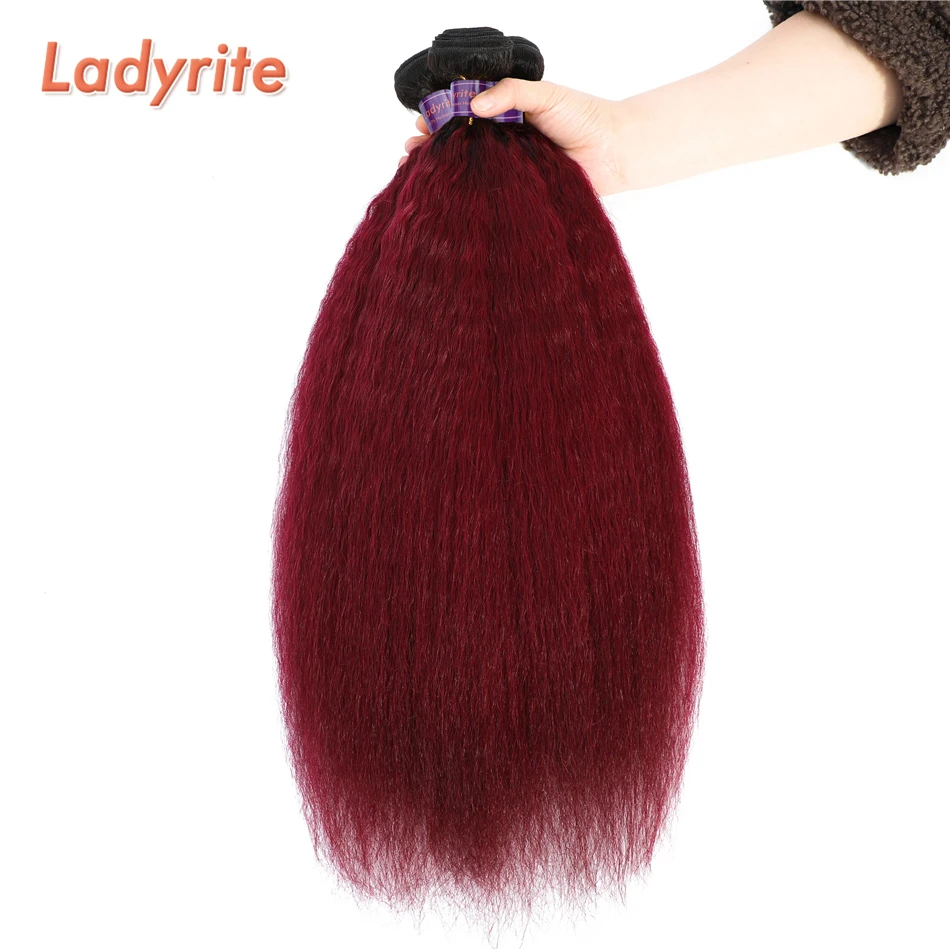 

Brazilian Kinky Straight Bundles Ombre 1B/Burgundy Remy Weave Human Hair Extensions Blonde 3/4 Bundles Free Shipping Ladyrite