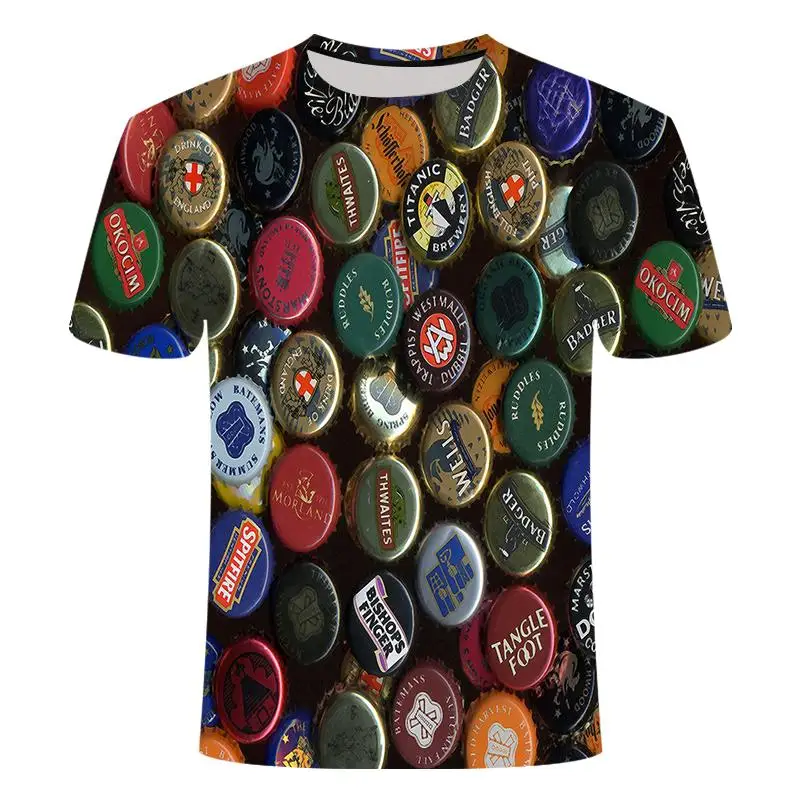 

2021 New men's hip-hop T-shirt, special T-shirt for beer and burger, Coke print short sleeve, summer casual 3D print T-shirt