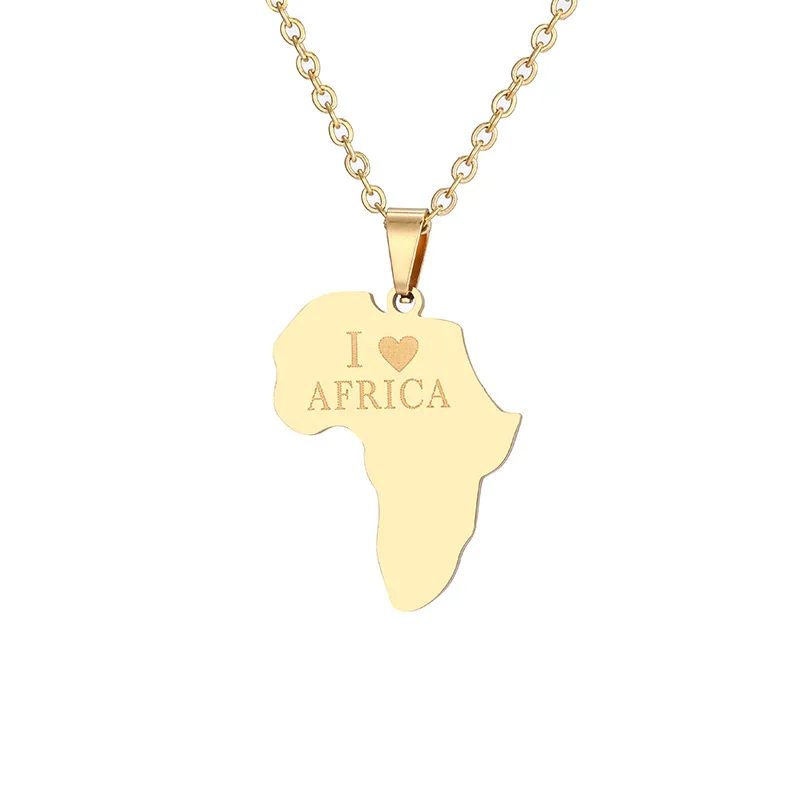 

I Love African Africa Map Pendant Nceklace Gold Color Stainless Steel Hiphop Chains For Women Men Jewelry Gift Wholesale