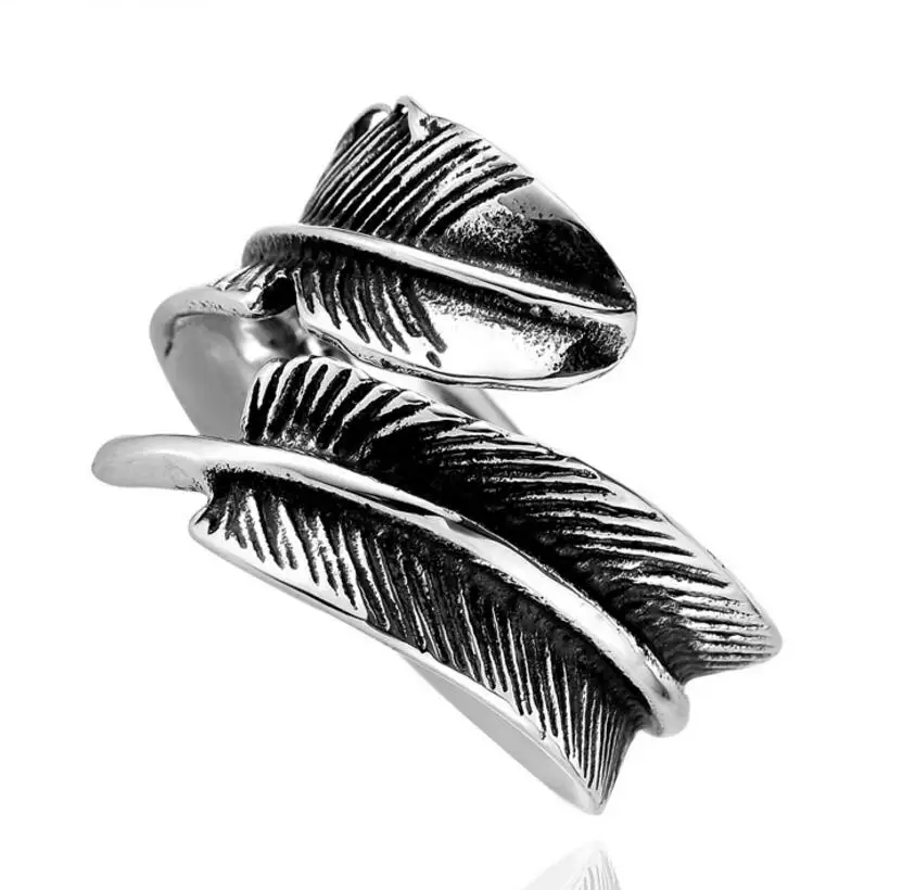 Модное мужское кольцо унисекс из нержавеющей стали с перьями серебряное панк-рок