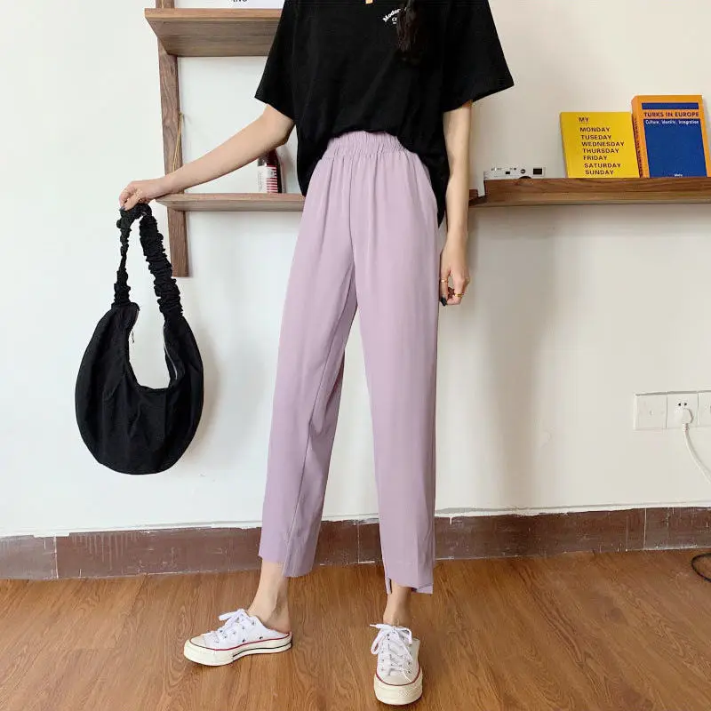 

Harem Pants Women Ulzzang Minimalist Chic Irregular Design Trousers Basic Solid Summer Leisure Harajuku College All-match New