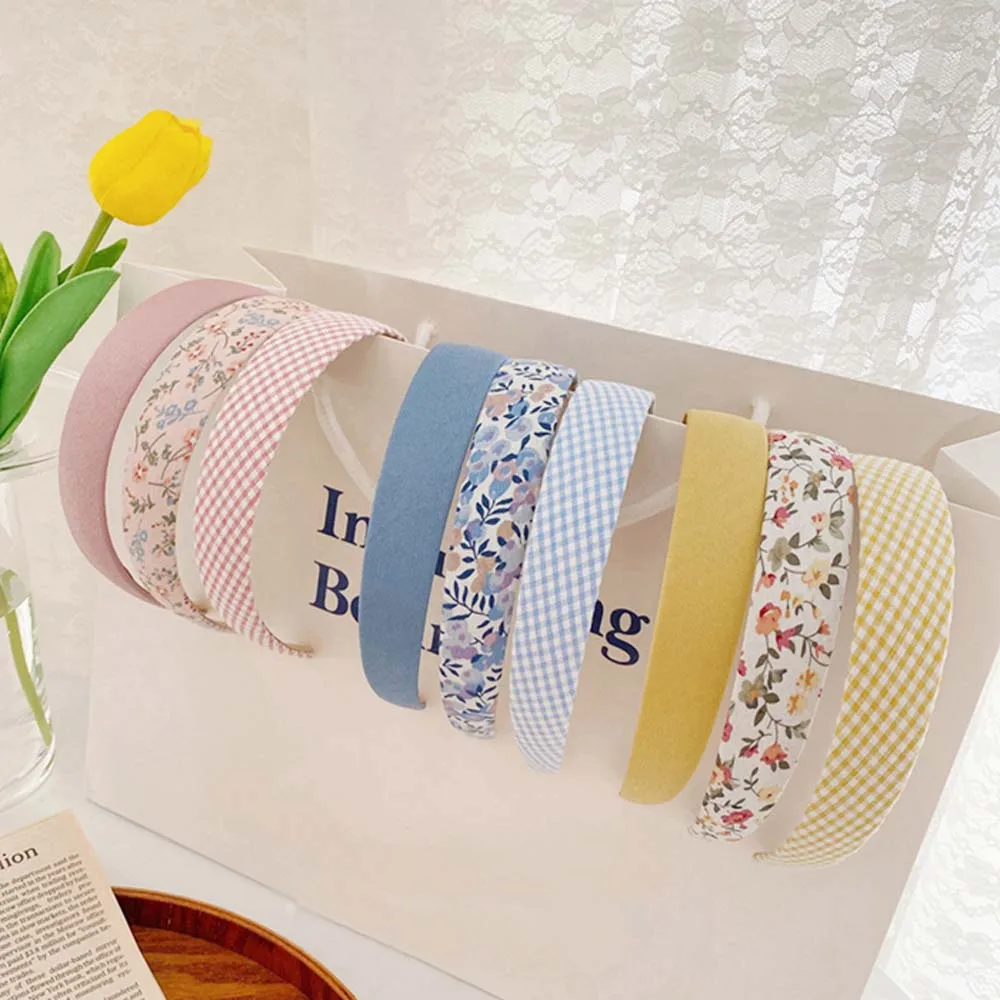 

Korean Retro Floral Lattice Headband Wide-brimmed Hair Hoop Solid Color Bow Hair Accessories Female Wild Hair Accessories