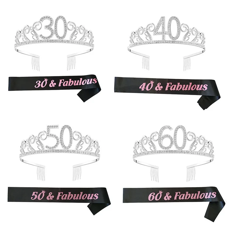 

Birthday Tiara Crown with Shoulder Strap Set for Birthday Party Supplies K2