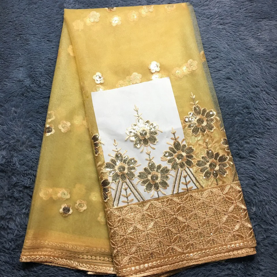 Кружевная ткань желтого цвета Африканское кружево 2021 высококачественное с