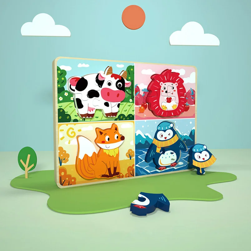 

Baby Wooden Puzzle Toys Grab Board Infant Shape Matching Educational Montessori puzzle Toys For Children