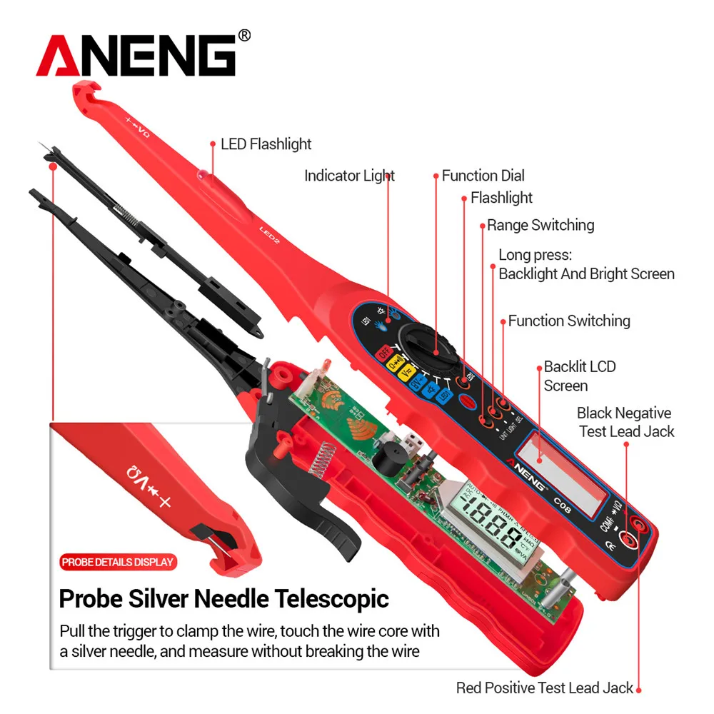 ANENG C08 1999 Counts Digital Professional Multimeter Auto Car Tester AC/DC Voltage Ammeter Resistance 0V-380V Electrical Tool