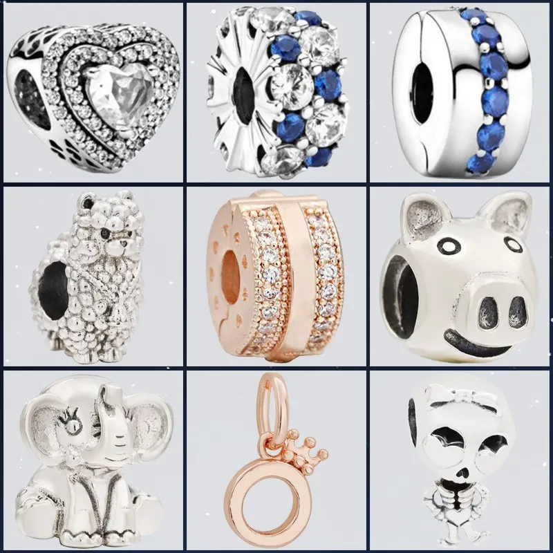 

Original 925 Sterling Silver Exquisite Skull And Heart Crystal Pan Beads Fit Pan Women Bracelet & Necklace Diy Jewelry