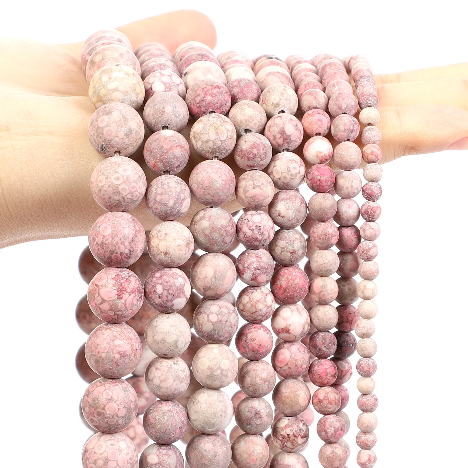 

Matte Chrysanthemum Veins Natural Stone Bead Round Loose Spacer Bead For Jewelry Making DIY Charm Bracelet Necklace 6/8/10/12MM