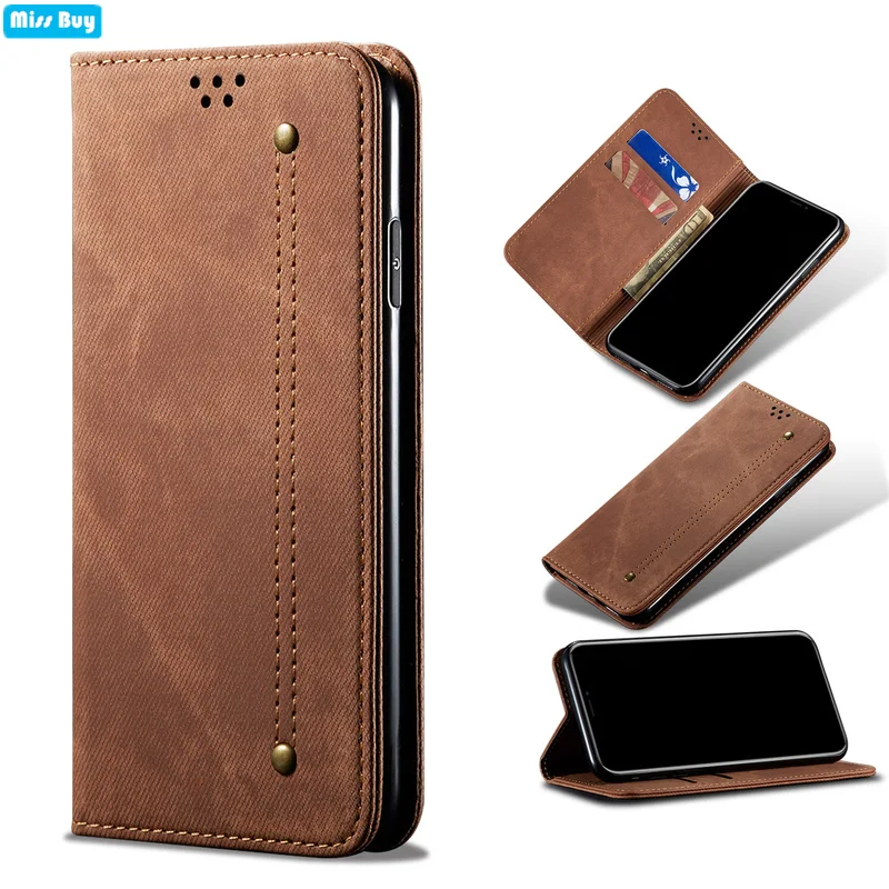 

Solid Color Denim Leather Flip Phone Holder Cases For OPPO A35 A15 A15s Cover With Slot Cards Wallet Stand Shockproof Coque Capa