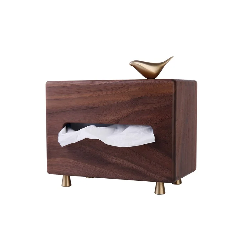 

Retro Black Walnut Brass Foot Tissue Box Luxury Living Room Coffee Table Decor Rectangular Tissue Box Pumping Paper Tissue Tube