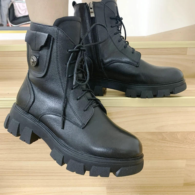 Женские теплые зимние ботинки из коровьей кожи мотоциклетная обувь для женщин на