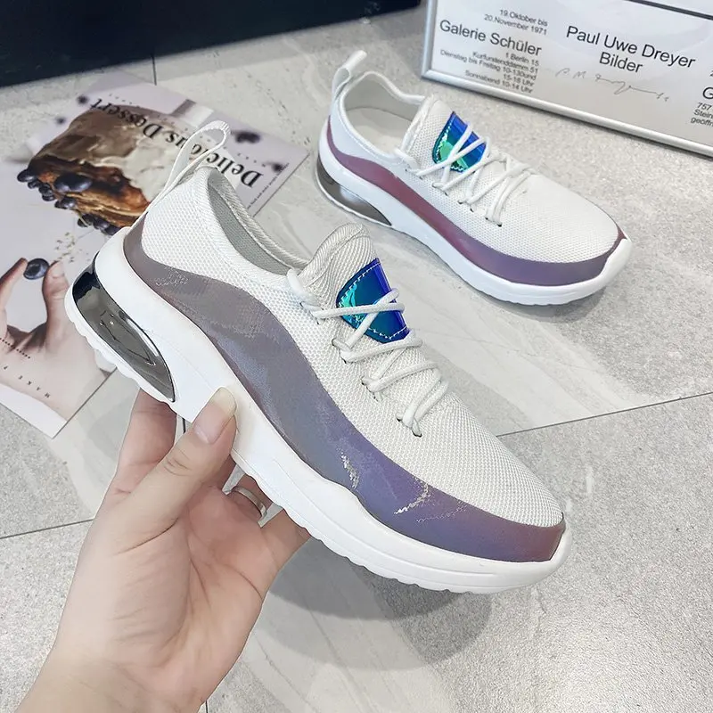 

New Reflective Mesh Breathable Women Sneakers Fashion Casual Shoes Comfort Platform Lace-up Jogging Shoes Woman Vulcanize Shoes