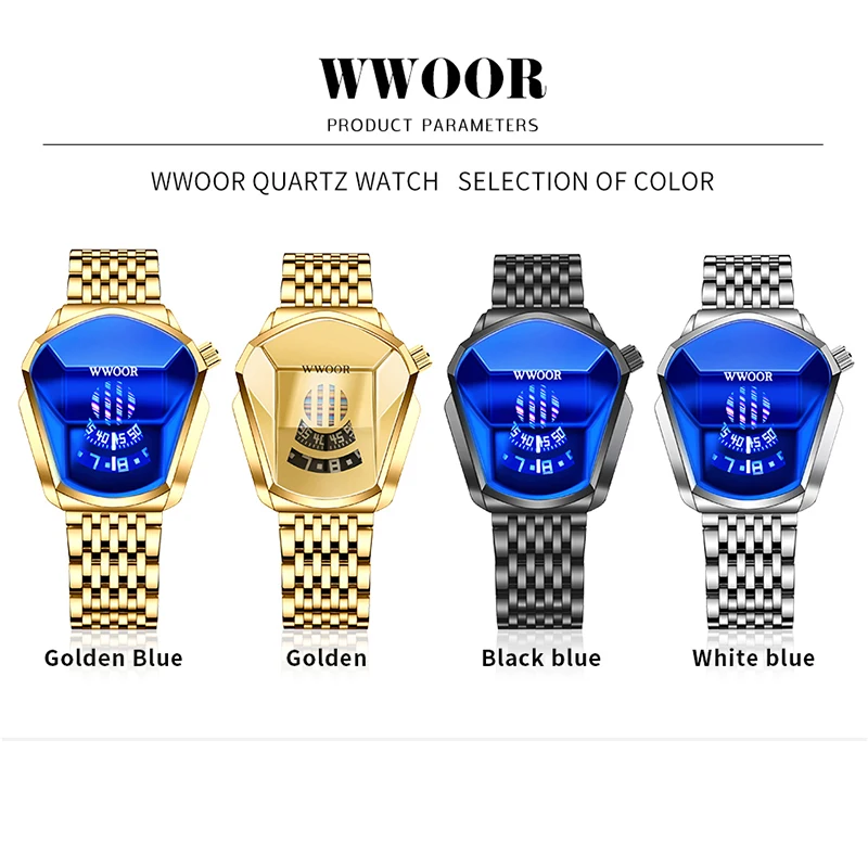 

Relogio Masculino WWOOR New Fashion Watch Men Top Brand Sport Watches Men Waterproof Quartz Clock Man Golden Military WristWatch