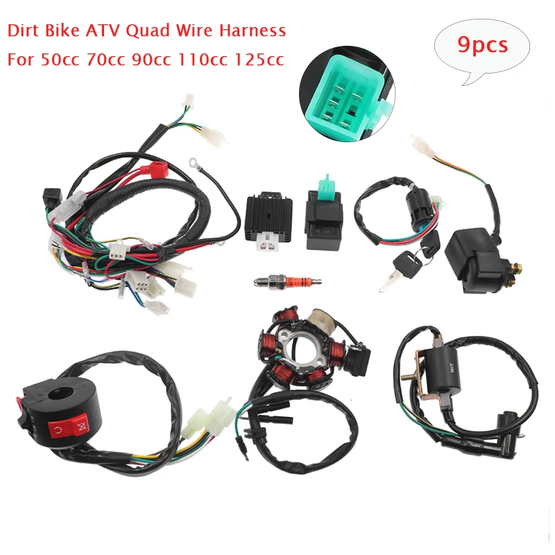 Dirt Bike-arnés de cables Quad ATV para 50cc, 70cc, 90cc, 110cc, 125cc, arranque eléctrico, montaje de cableado, estator CDI, 6 polos de bobina de encendido