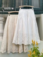 tiyihailey free shipping new 2021 fashion spring and summer white cotton lace long maxi elastic waist a line skirts beige