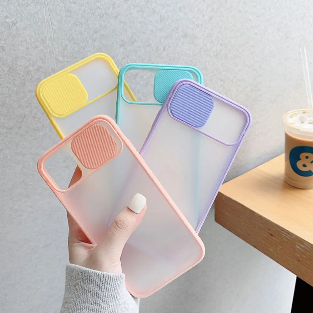 

2021 New Color Candy Soft Anti-Scratch Frosted Phone Case With Sliding Camera Lens Protector For Apple IPhone 11 12 Pro Max Mini