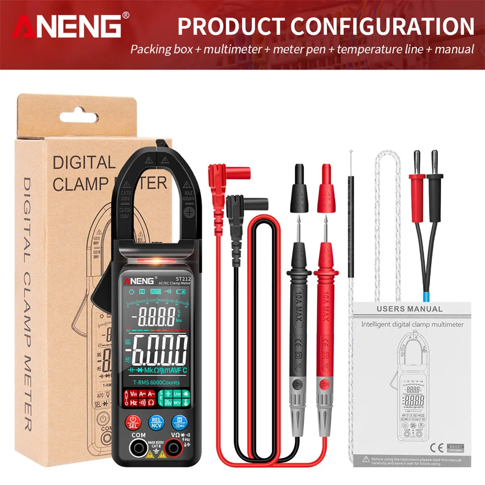 ANENG ST212  Digital Clamp Meter 6000 Counts DC/AC Current Amp Multimeter Voltage Resistance Frequency Tester Universal Meter