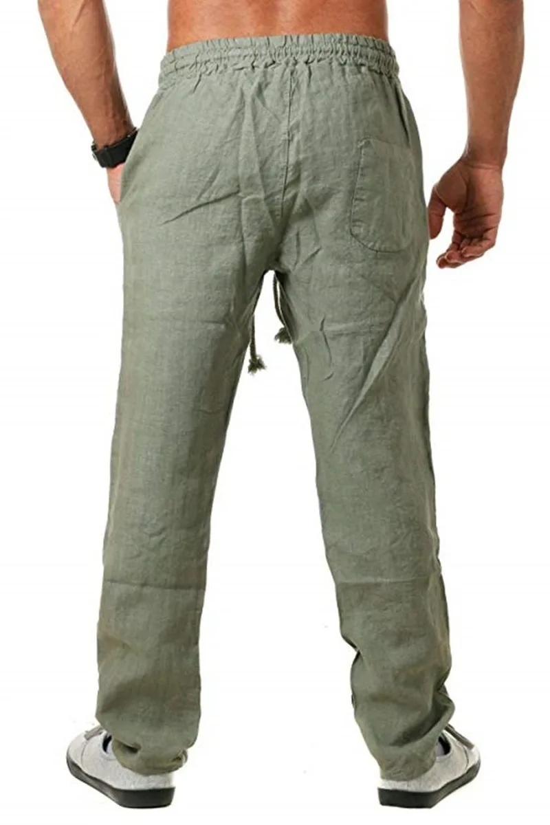 

Hot Sale Four Seasons 2020 New Large Size Mens Pants Casual Cotton Linen Loose Drawstring Waist Pants Men's Clothing