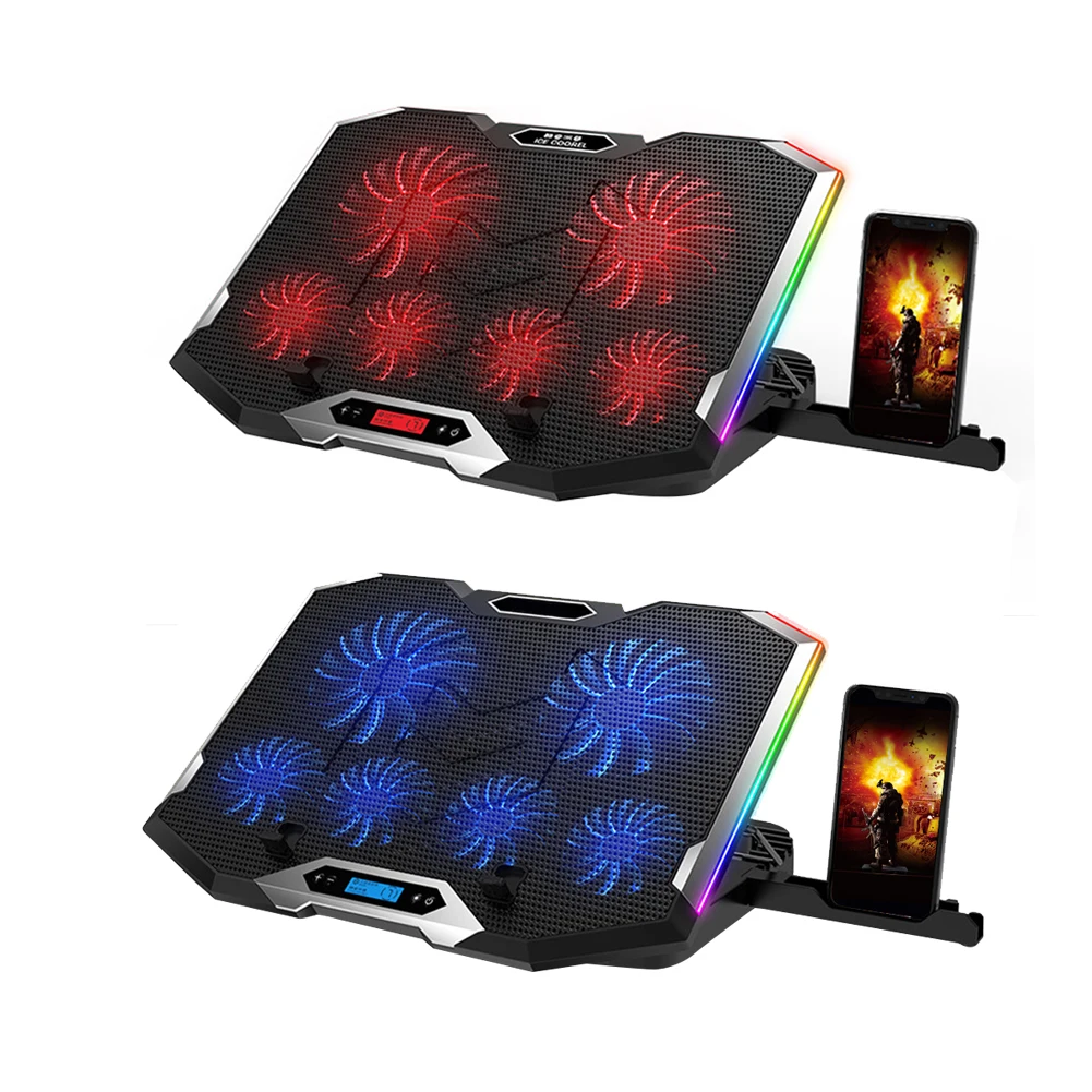 

K9 RGB Laptop Cooling Pad with 6 LED Quiet Fans 2 USB Ports Portable USB Powered Laptop Cooler Stand for 12-18 inch Notebook PC