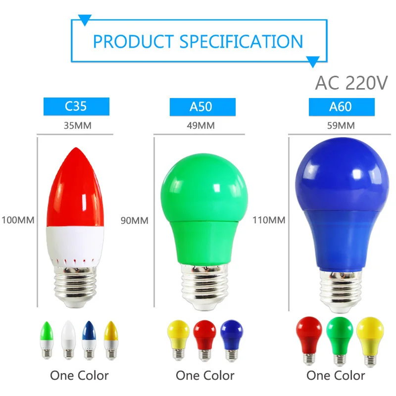Светодиодная лампа E27 E14 3 Вт 5 7 RGB светодиодный ная A60 A50 G45 C35 свеча цветной SMD 2835 AC 220V