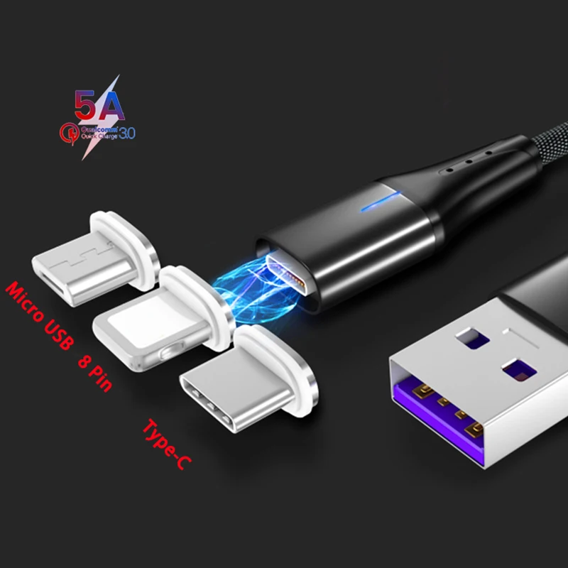 5А Магнитный кабель Supercharge Micro usb type C зарядный провод для huawei P30 Pro P20 mate 20 Быстрая