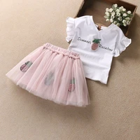 girls set 2022 summer korean cotton sequin pineapple lace t shirts skirts short sleeve tops children clothing two piece suits
