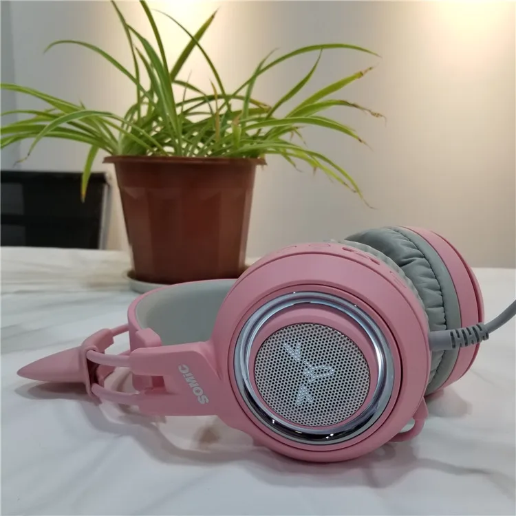 SOMIC G951 розовый прекрасный кот девушка 7,1 виртуалные Игровые наушники гарнитура со светодиодной вставкой вибрации USB наушники для компьютера PC ноутбук