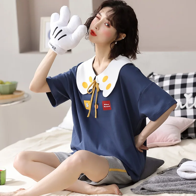 Cartoon Pajamas Womens Summer Thin Cute Short Sleeve Shorts Cotton Suit Korean Fresh Girl Spring and Autumn Homewear