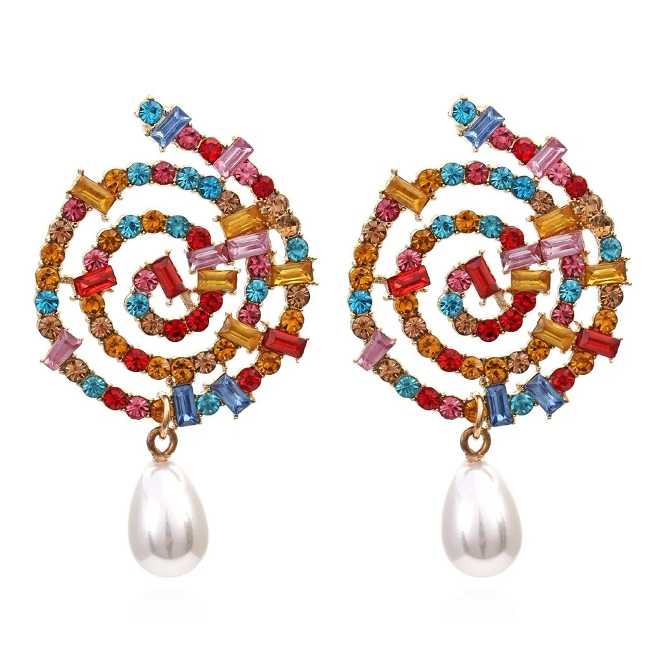 

Fashion Temperament Imitation Pearl Earrings Exaggerated Baroque Colored Rhinestone Earrings Wholesale