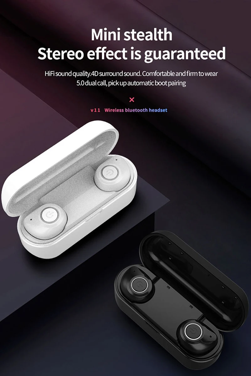 TWS V11 Bluetooth наушники 5,0 настоящие беспроводные бинауральные наушники стерео наушники с шумоподавлением водонепроницаемые наушники-вкладыши
