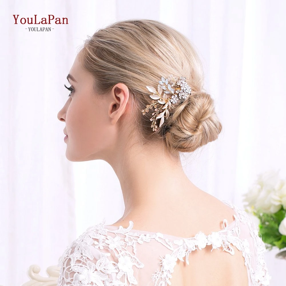 

YouLaPan HP310 Alloy Flower Hair Comb Opal Diamond Bridal Headpiec Headdress Milk Rhinestone Hair Jewelry Wedding Hair Accessory