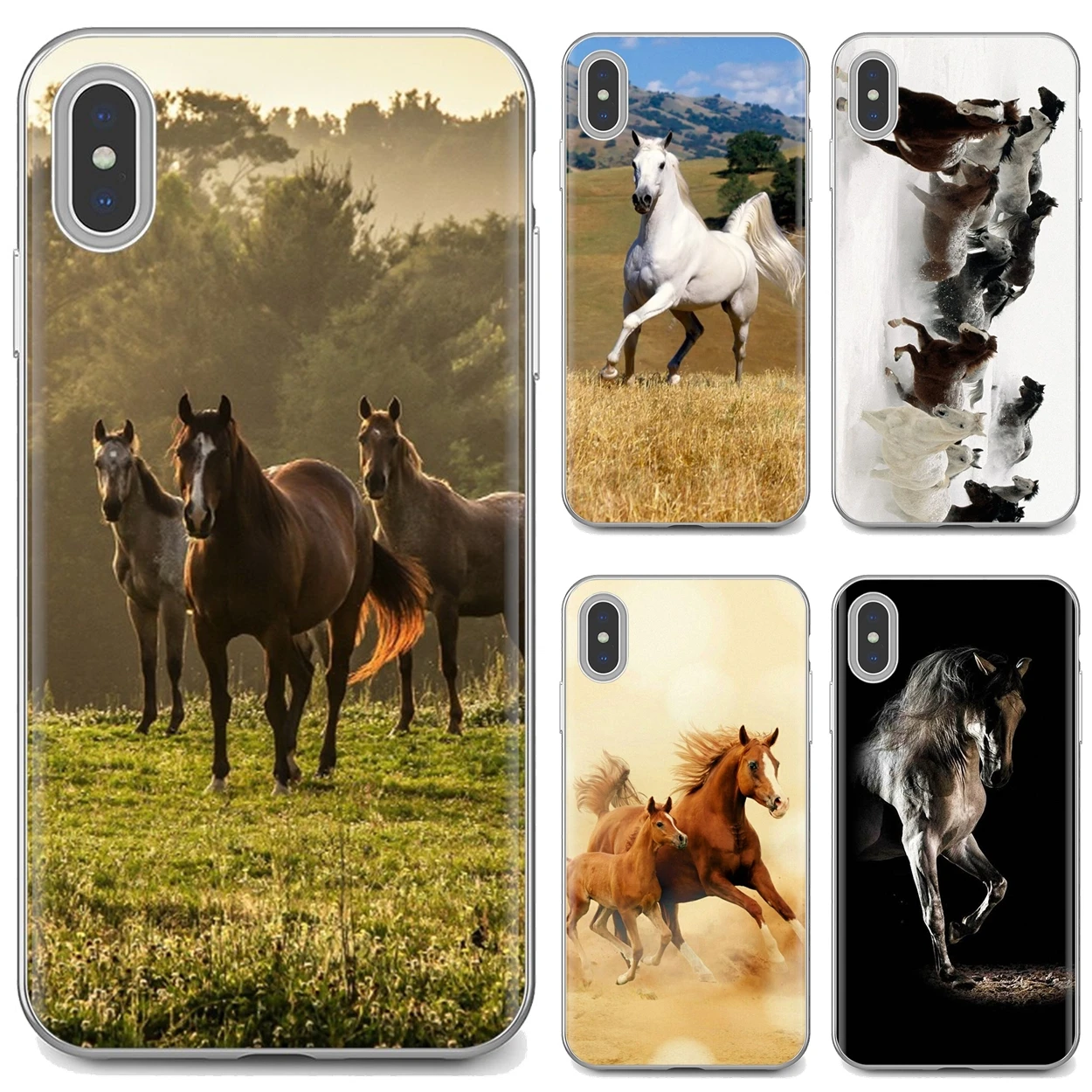 

For iPhone 10 11 12 13 Mini Pro 4S 5S SE 5C 6 6S 7 8 X XR XS Plus Max 2020 Broncos Horse running Animal Sunset Silicone Housing
