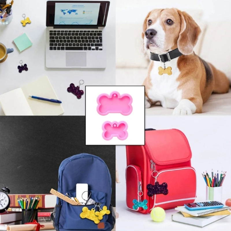 

4 Pieces Dog Paw Silicone Moulds with 10pcs Keyrings Heart Dog Paw Dog Bone Shape Epoxy Resin Mold DIY Crafts Mold
