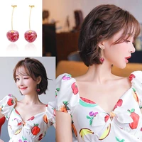 korean fashion pink cherry earrings for women teens girls wholesale sweet cute resin dangle earrings jewelry gifts
