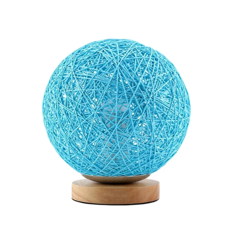 

X37E Round Hemp Ball Table Lamp Creative Handwoven Natural Rattan Bedside Lamp Bedroom Decoration Warm Night Light Birthday