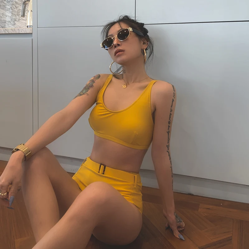 

Новинка 2021, Женский комплект бикини из двух предметов, Женская однотонная пляжная одежда, бикини пуш-ап, танкини, комплект Maillot De Bain