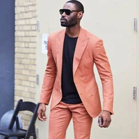 latest design linen men suits with pants slim fit groom wedding suit classic man blazer jacket peaked lapel costume 2piece