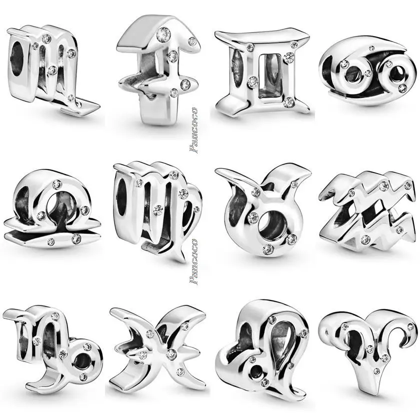 

Original 925 Sterling Silver Sparkling Twelve Zodiac Constellations With Crystal Beads Fit Pandora Bracelet & Necklace Jewelry