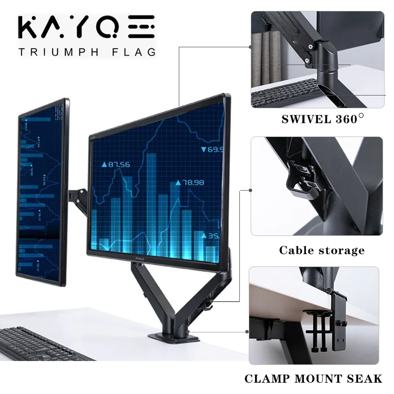 13-27-Inch Dual Monitor Desktop Stand Mounting Bracket LCD Screens Rotation and Tilt Adjustable Two-Arm Desk Load 6.5kg |