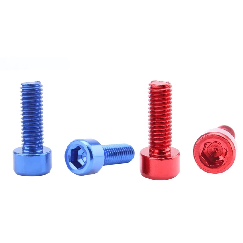 

2 Pair Bike Water Bottle Cage Bolts M5 Aluminium Alloy Hex Socket Tapping Screws - Blue & Red