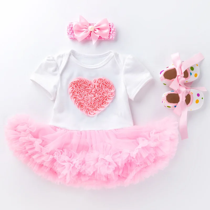 

2021 New Summer Infant Bodysuit With Skirt Cartoon Print Birthday Party Clothing Girl's Three-piece Set