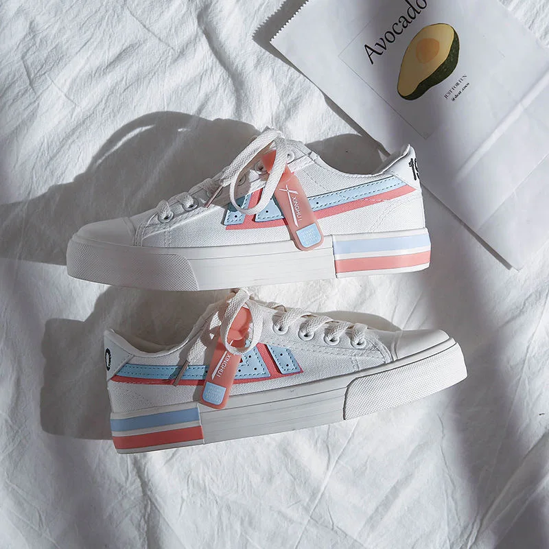 

Designer Women Canvas Sneaker Patchwork Student White Shoes Brand Fashion Thick Heel Sneakers Casual Running Platform Sneakers
