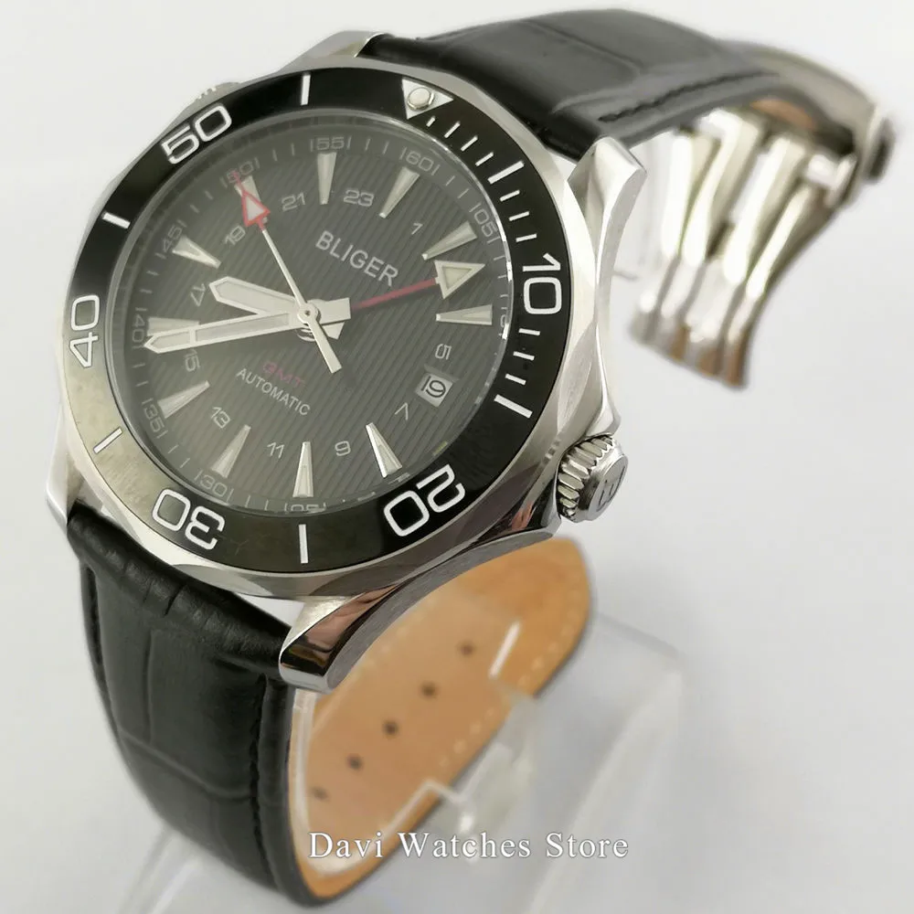 Новинка 41 мм Bliger/стерильный белый/черный/синий циферблат светящаяся функция GMT