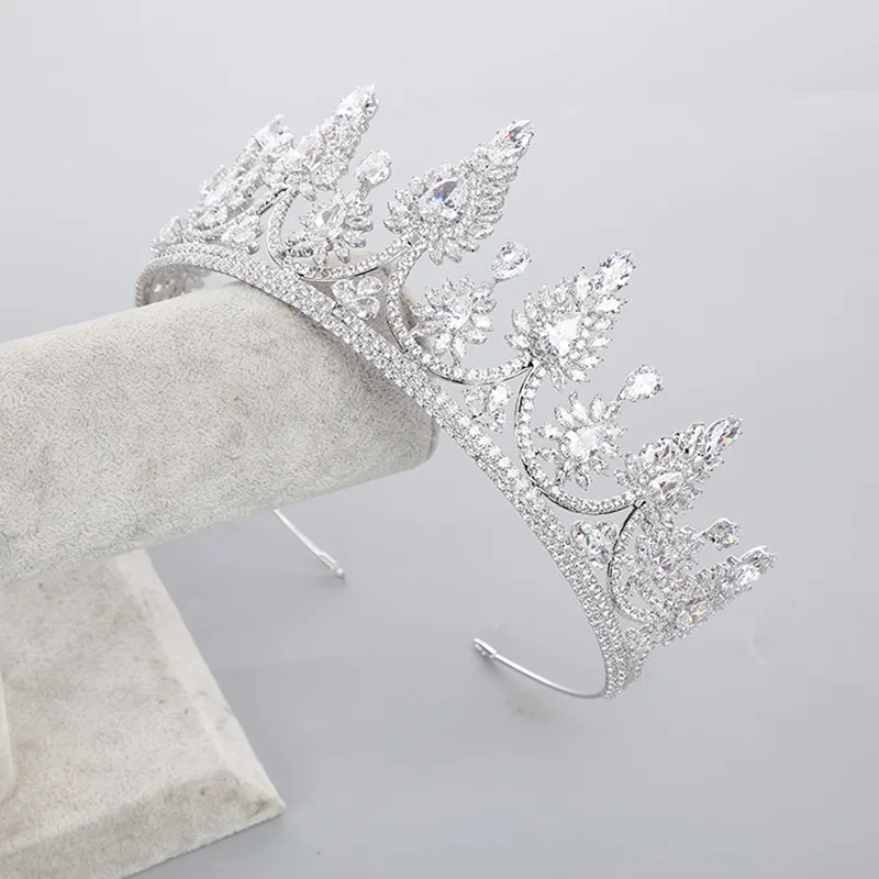 

MYFEIVO 3A Zircon Length Crown 2 Colors CZ Wedding Crown Bridal Tiaras Bride Headdress Hair Jewelry Accessories HQ0770