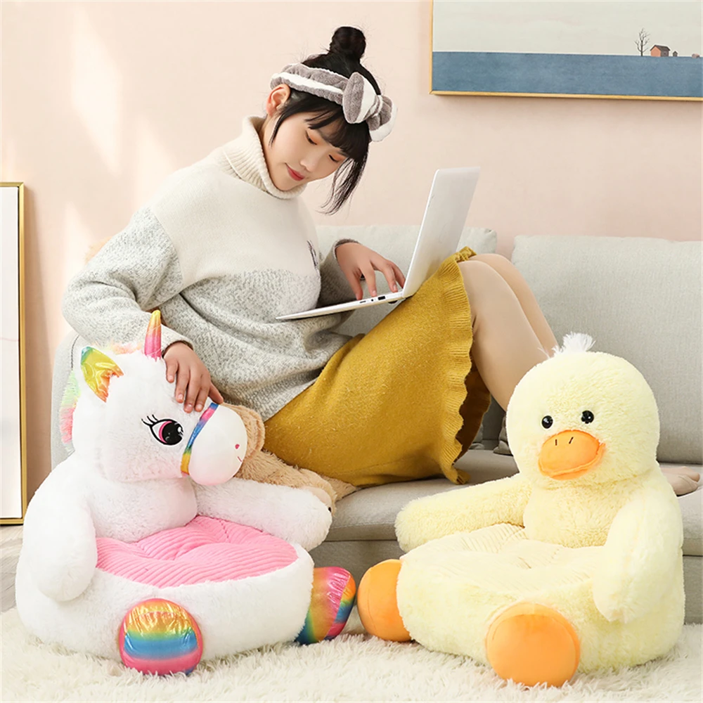 50cm Stuffed Soft Cute Animals Plush Chair Toys Teddy Bear Panda Unicorn Duck Sofa Doll Cushion For Kids Girls New Year Gifts - купить по