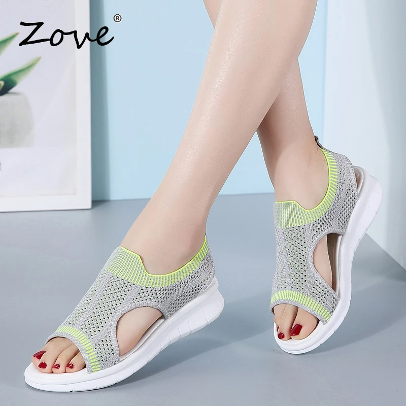 ZOVE Women Flat Sandals 2019 Summer Casual Mesh Outdoor Sandlas Fashion Slingback Slip On Ladies Chic Travel Shoe Beach | Обувь